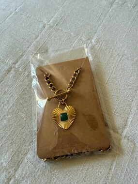 *2 for $12* Gold Heart Pendant Necklace with Green Accent